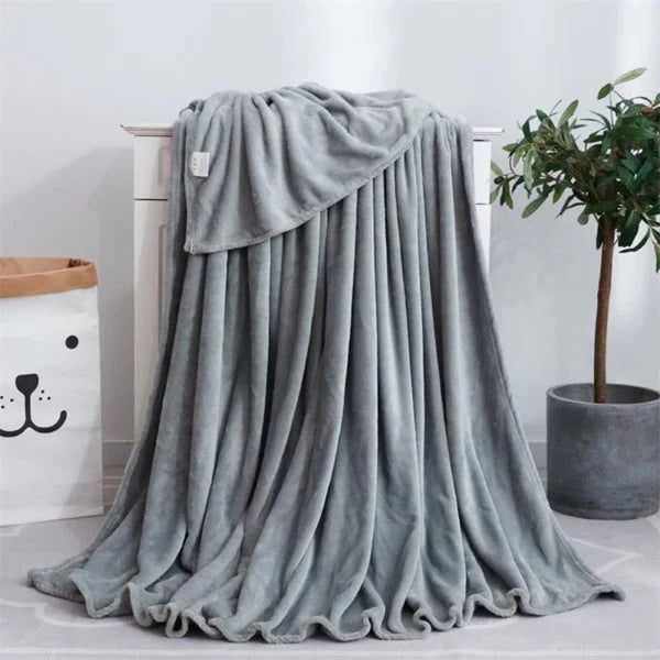Flannel Fleece Plain Blanket-GREY