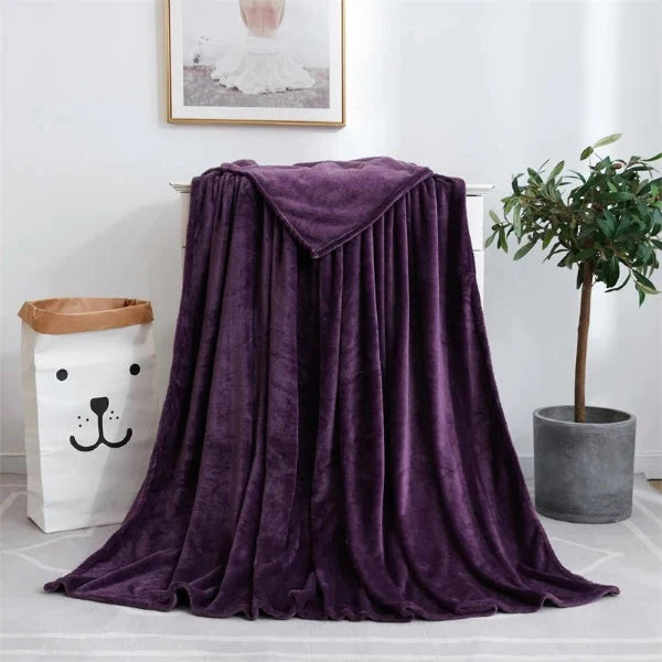 Flannel Fleece Plain Blanket-PURPEL