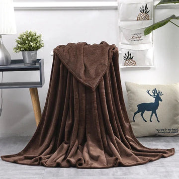 Flannel Fleece Plain Blanket-DARK-BROWN