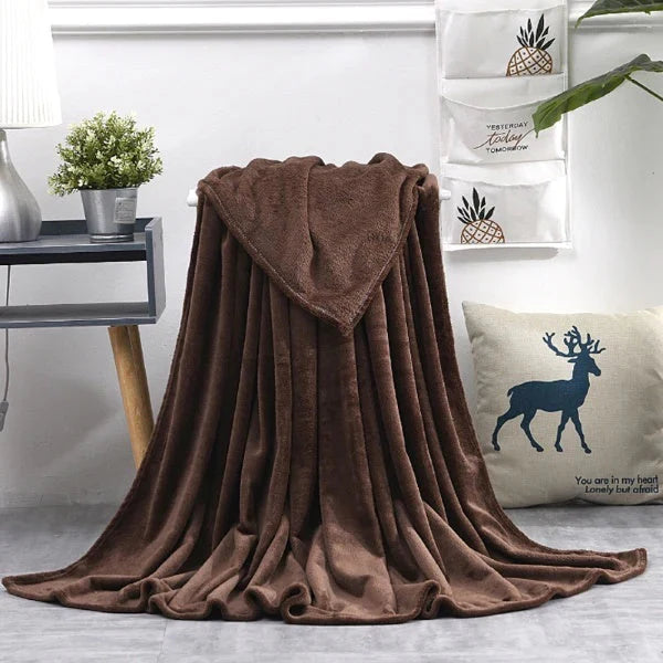 Flannel Fleece Plain Blanket-DARK-BROWN