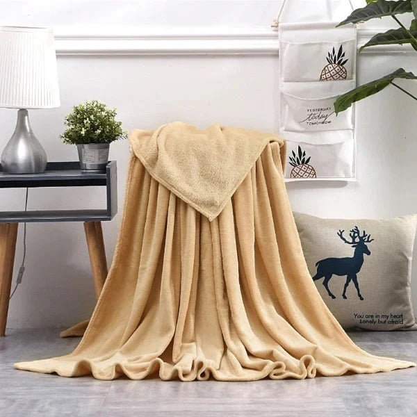 Flannel Fleece Plain Blanket-GOLDEN