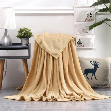 Flannel Fleece Plain Blanket-GOLDEN