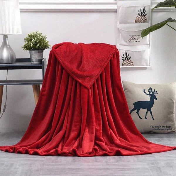 Flannel Fleece Plain Blanket-RED