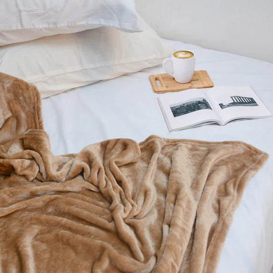 Flannel Fleece Plain Blanket-GOLDEN