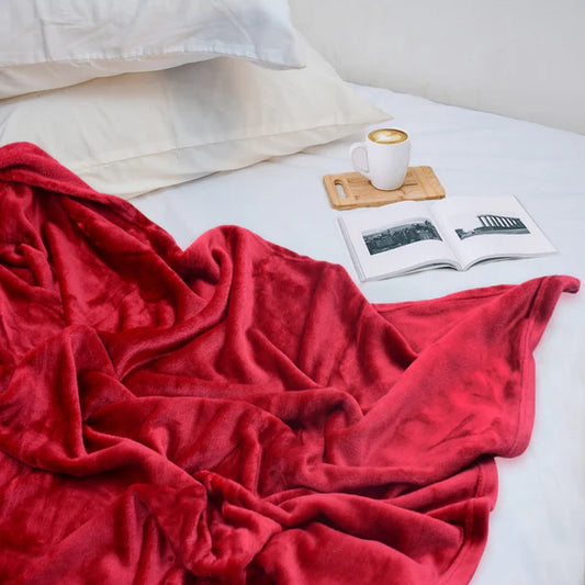 Flannel Fleece Plain Blanket-RED