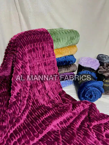 Flannel Fleece Embossed Plain Blanket-Mahroon