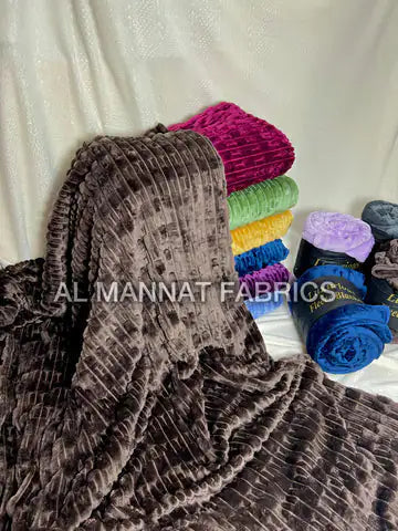 Flannel Fleece Embossed Plain Blanket-Dark-Brown