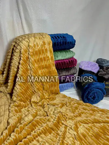 Flannel Fleece Embossed Plain Blanket-Gold