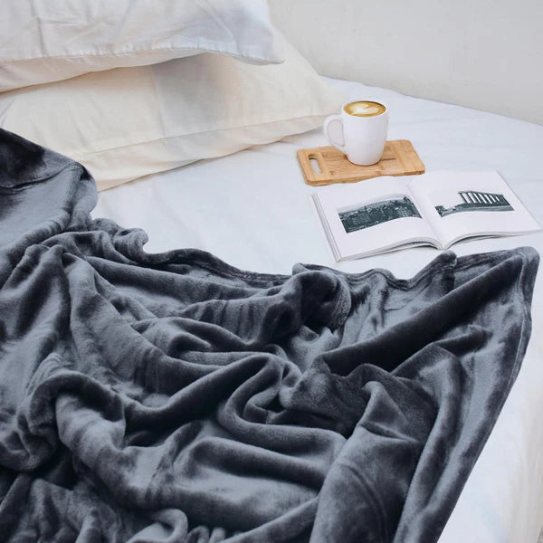 Flannel Fleece Plain Blanket-GREY