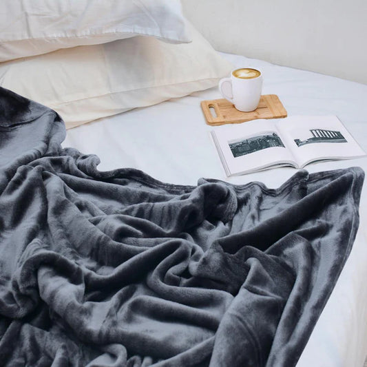 Flannel Fleece Plain Blanket-GREY