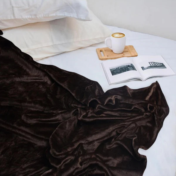 Flannel Fleece Plain Blanket-DARK-BROWN