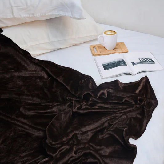 Flannel Fleece Plain Blanket-DARK-BROWN