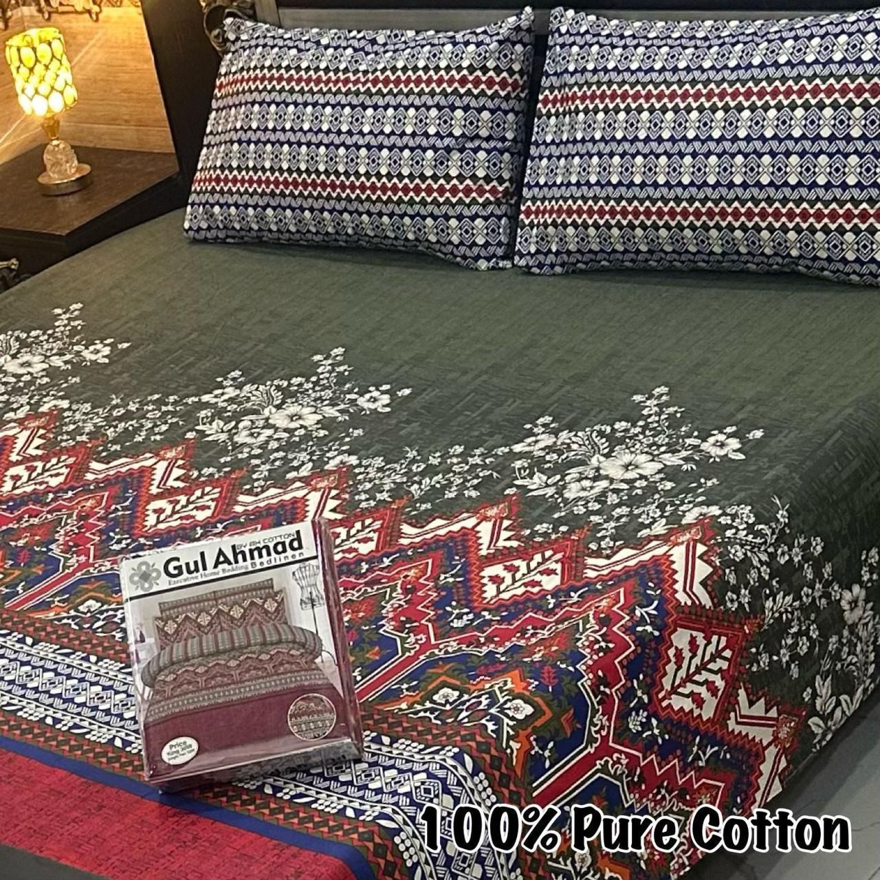 Gul Ahmed-King cotton bedsheet 3 pcs