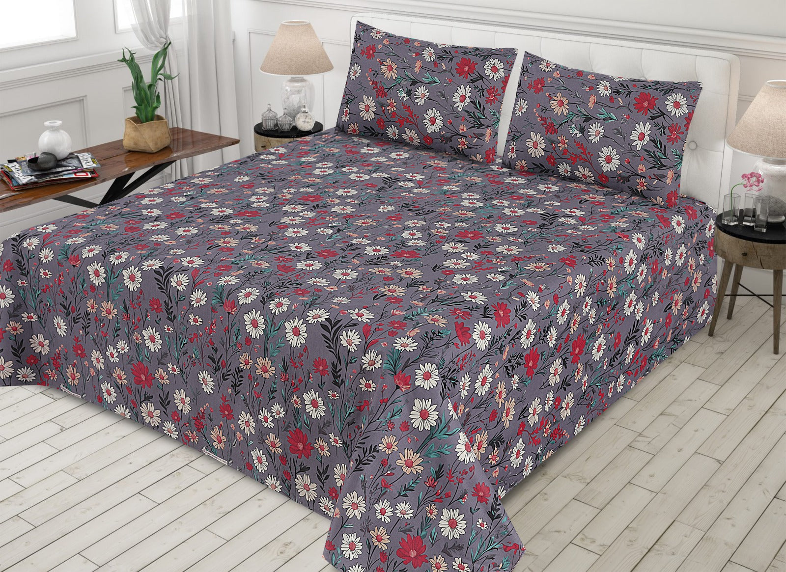 Gul Ahmed-King cotton bedsheet 3 pcs