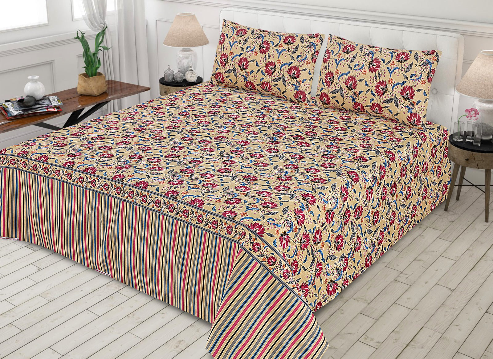 Gul Ahmed-King cotton bedsheet 3 pcs