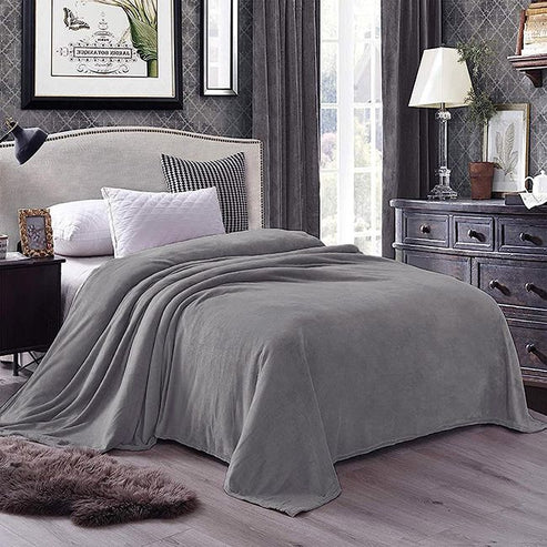 Flannel Fleece Plain Blanket-GREY