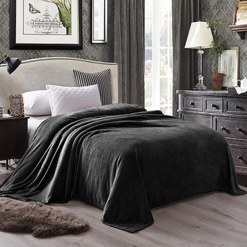 Flannel Fleece Plain Blanket-Dark Grey
