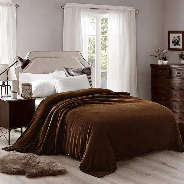 Flannel Fleece Plain Blanket-DARK-BROWN