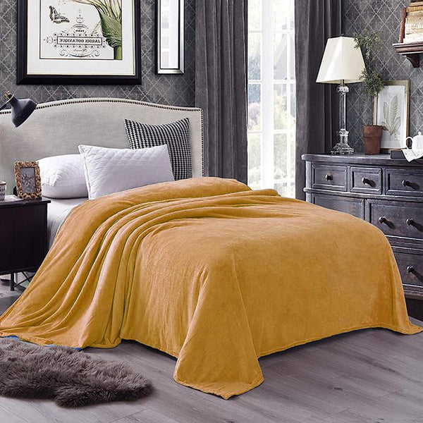 Flannel Fleece Plain Blanket-GOLD