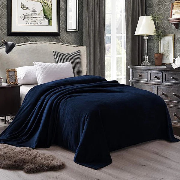 Flannel Fleece Plain Blanket-NAVY-BLUE