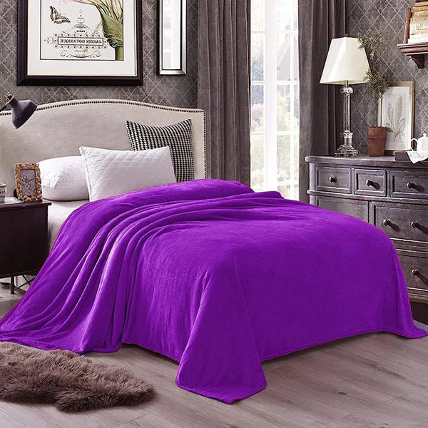 Flannel Fleece Plain Blanket-Purpel