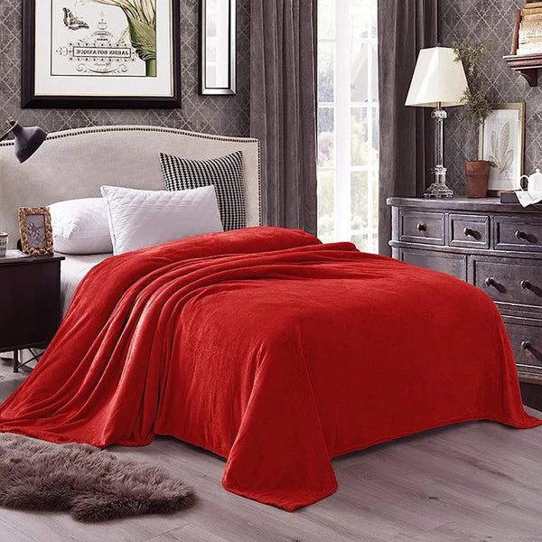 Flannel Fleece Plain Blanket-RED