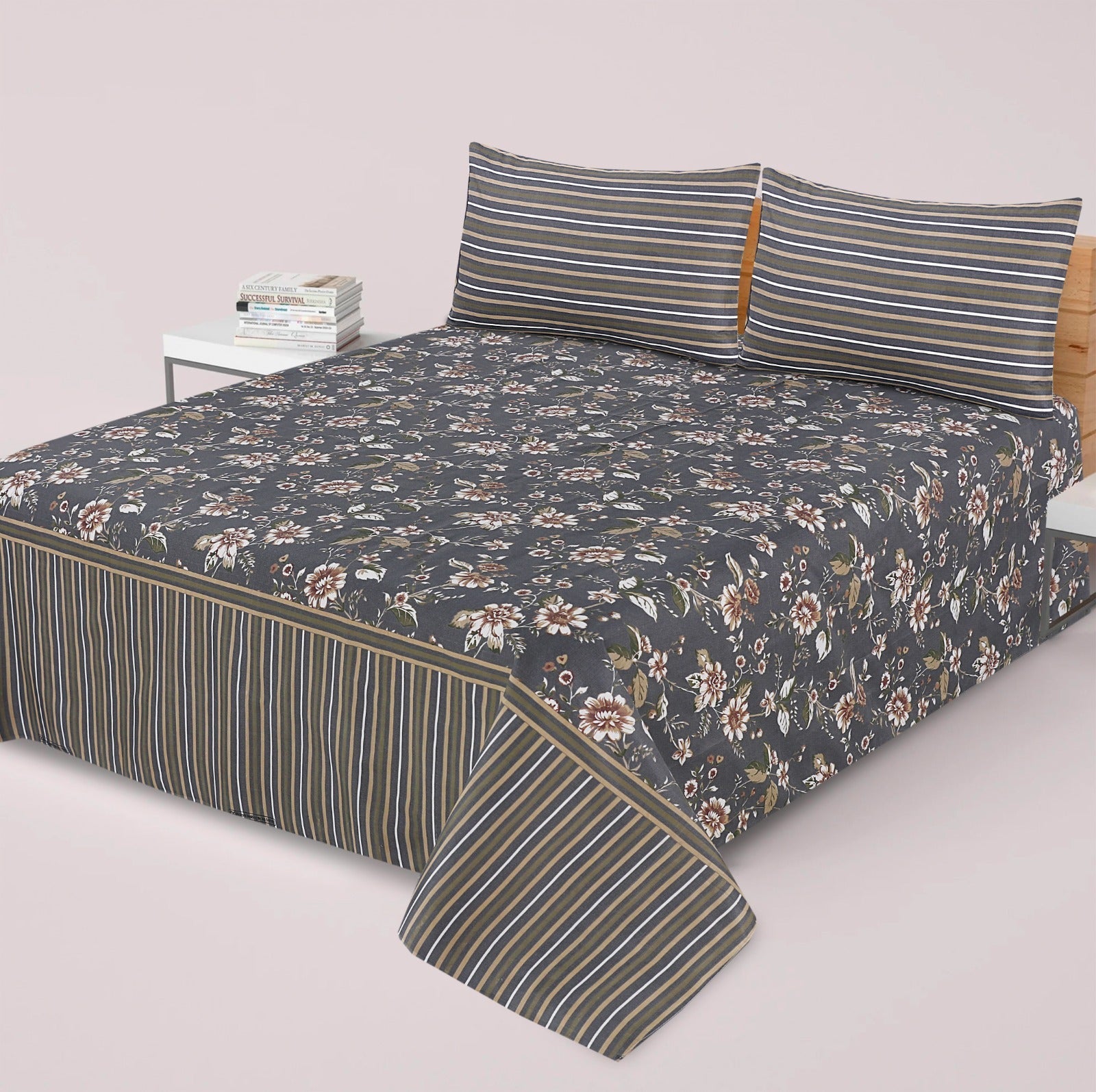 Gul Ahmed-King cotton bedsheet 3 pcs
