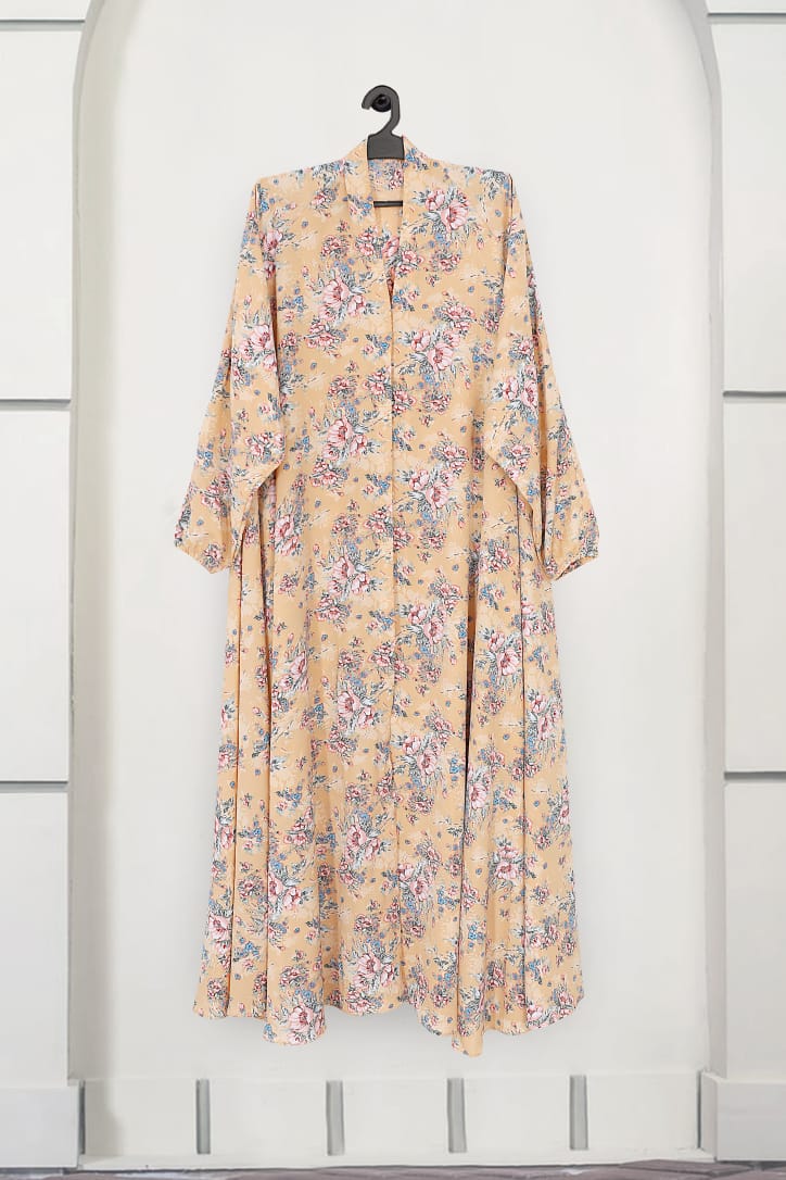 Apricot – Floral Front Open Abaya ( DZN 5525 )