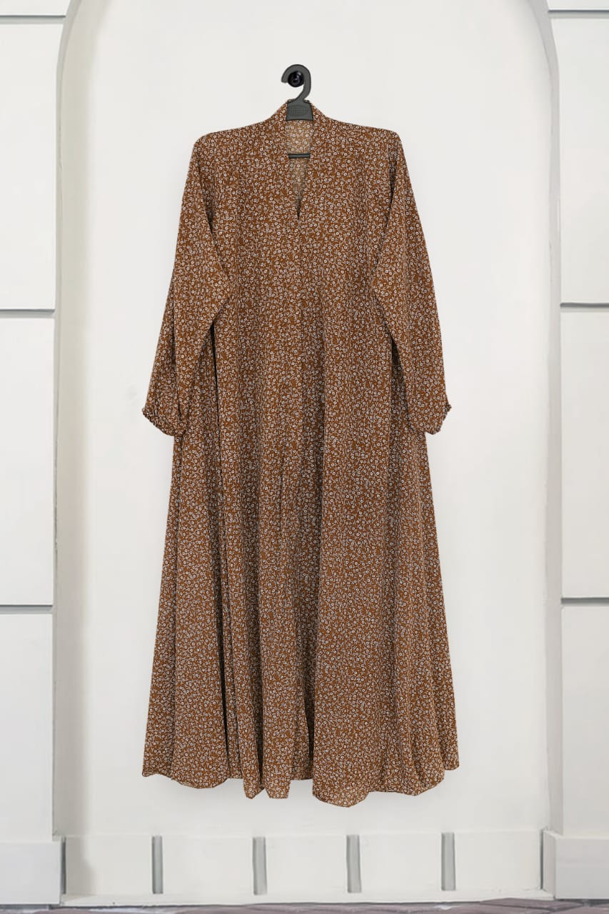Apricot – Floral Front Open Abaya ( DZN 5519 )