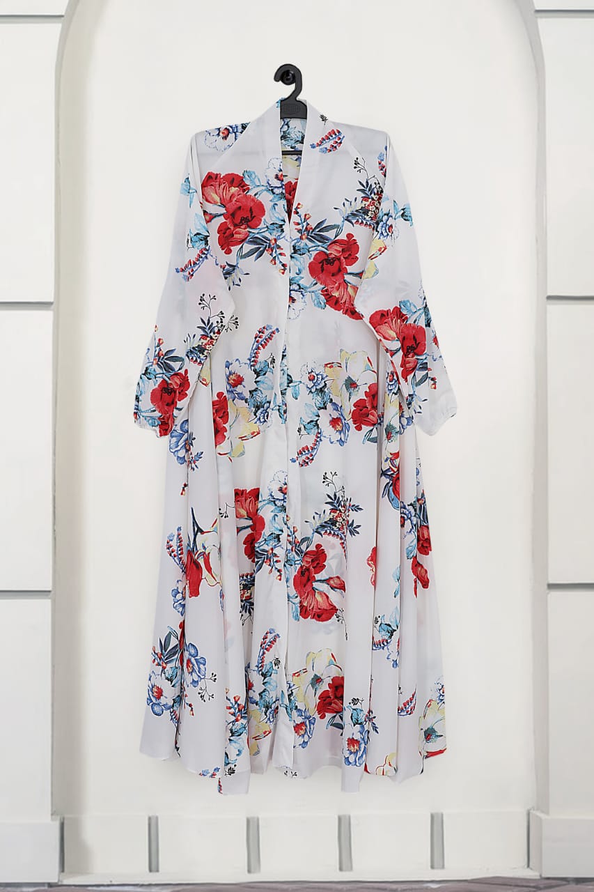 Apricot – Floral Front Open Abaya ( DZN 5514 )