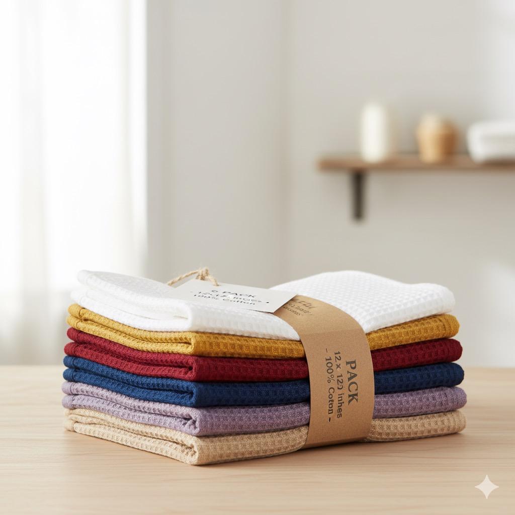 Waffle Weave Kitchen Duster | 100% Pure Cotton | Multi-Color pack of 6