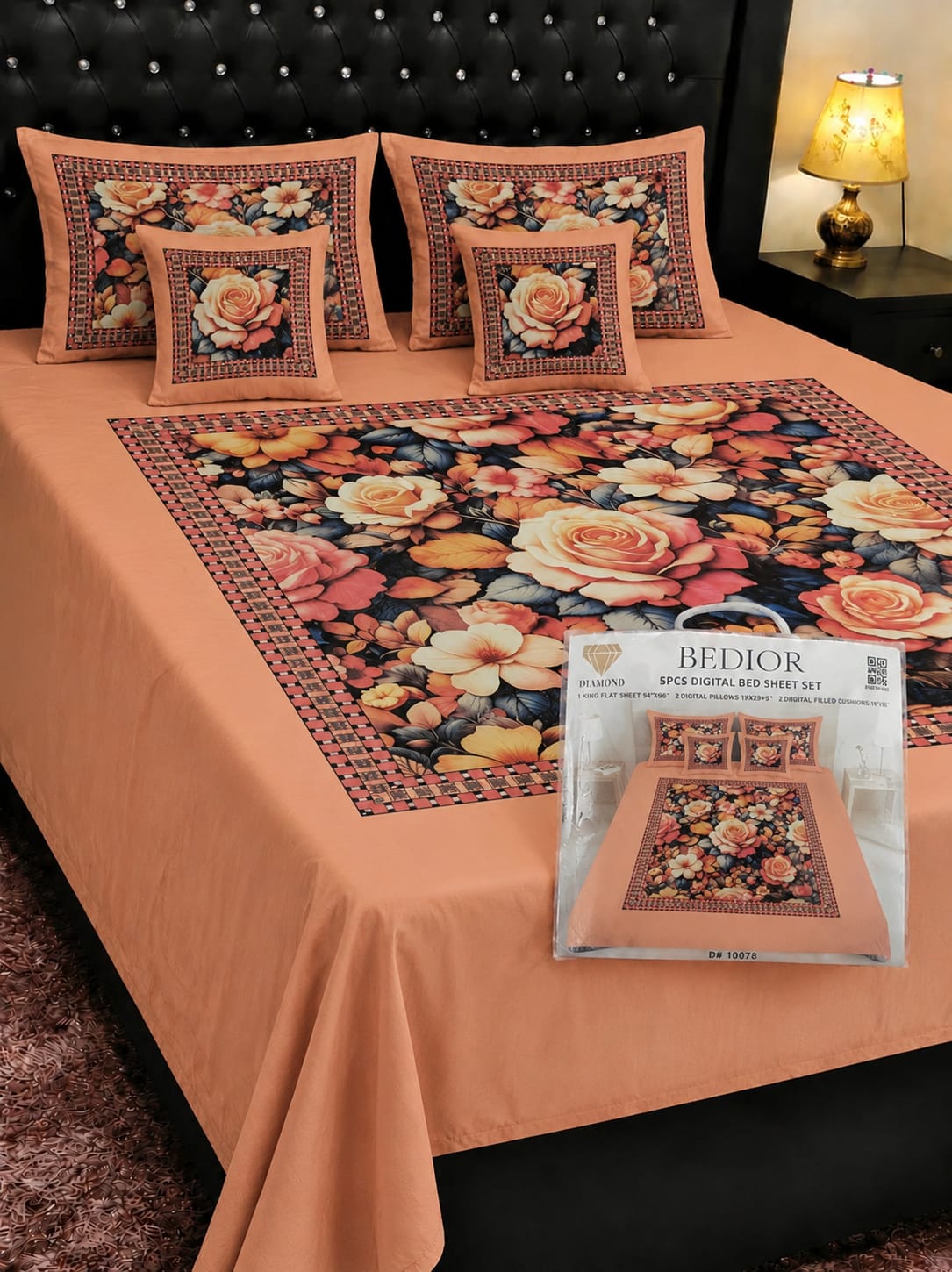 🌸 BEDIOR 5 PCS Digital Bed Sheet Set 🌸