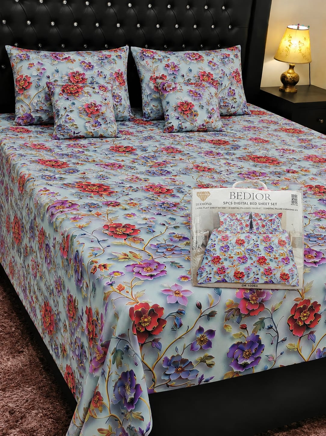 🌸 BEDIOR 5 PCS Digital Bed Sheet Set 🌸