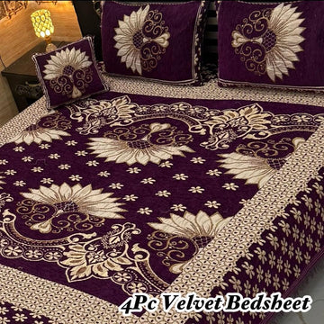 4Pc Velvet Jaquard Bedsheet (Ds No 10123 )