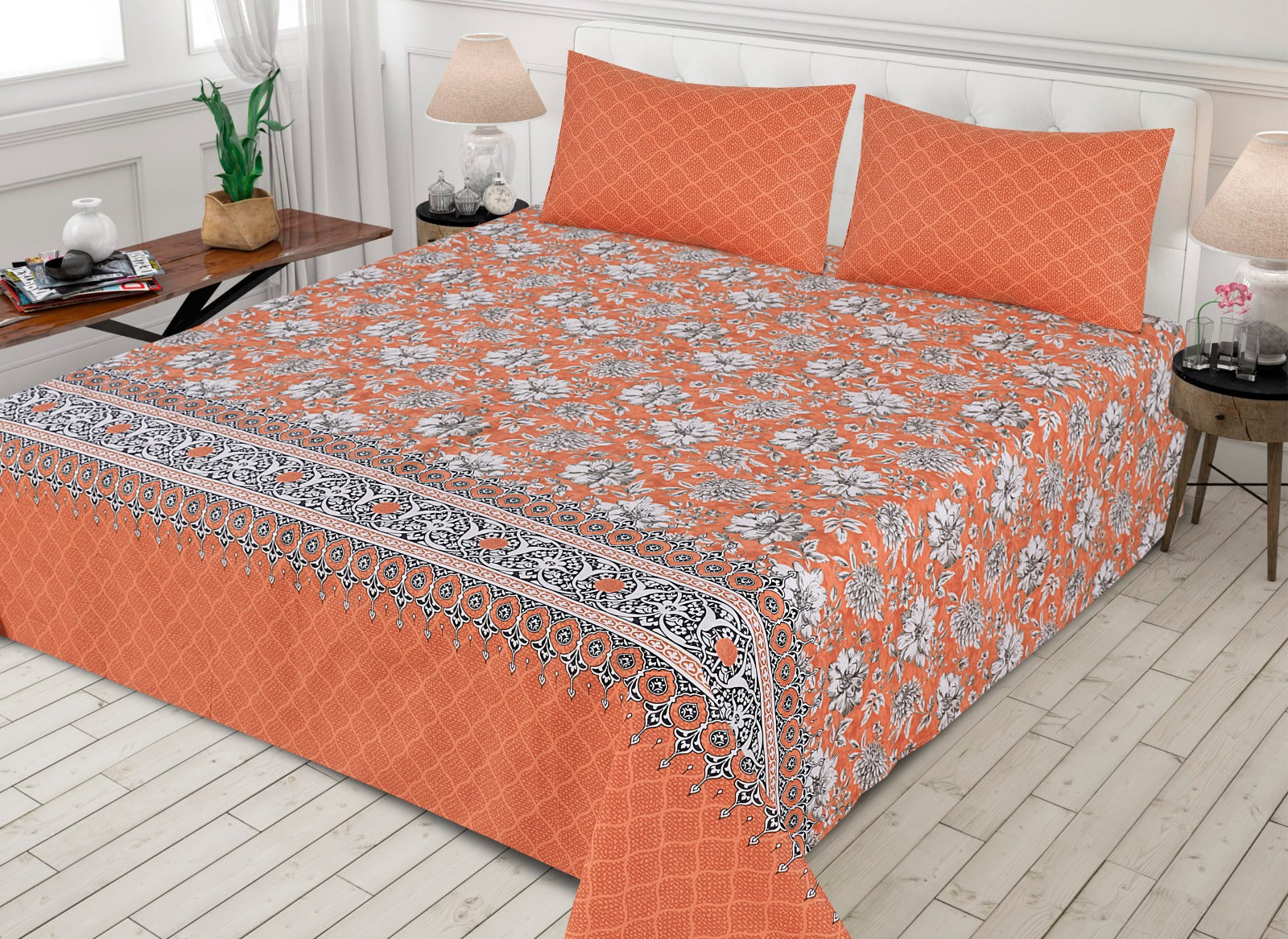 Gul Ahmed-King cotton bedsheet 3 pcs